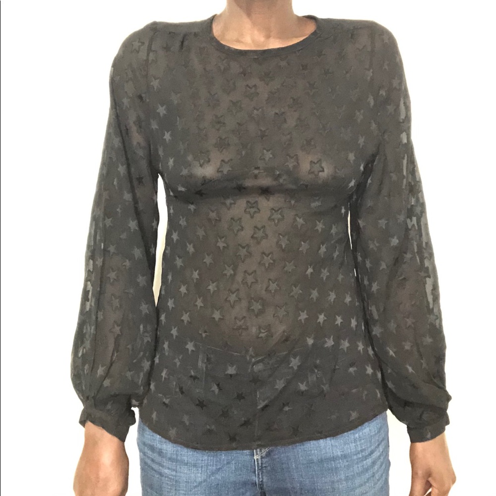 SARA BERMAN | Star Appliqué Sheer Blouse Top - Picture 2 of 6